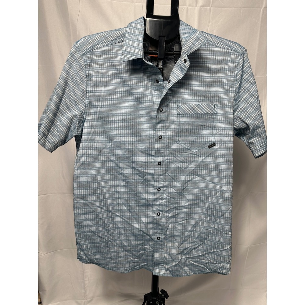5.11 Tactical Mens Blue Grid Short Sleeve Snap Front Utility Shirt Medium